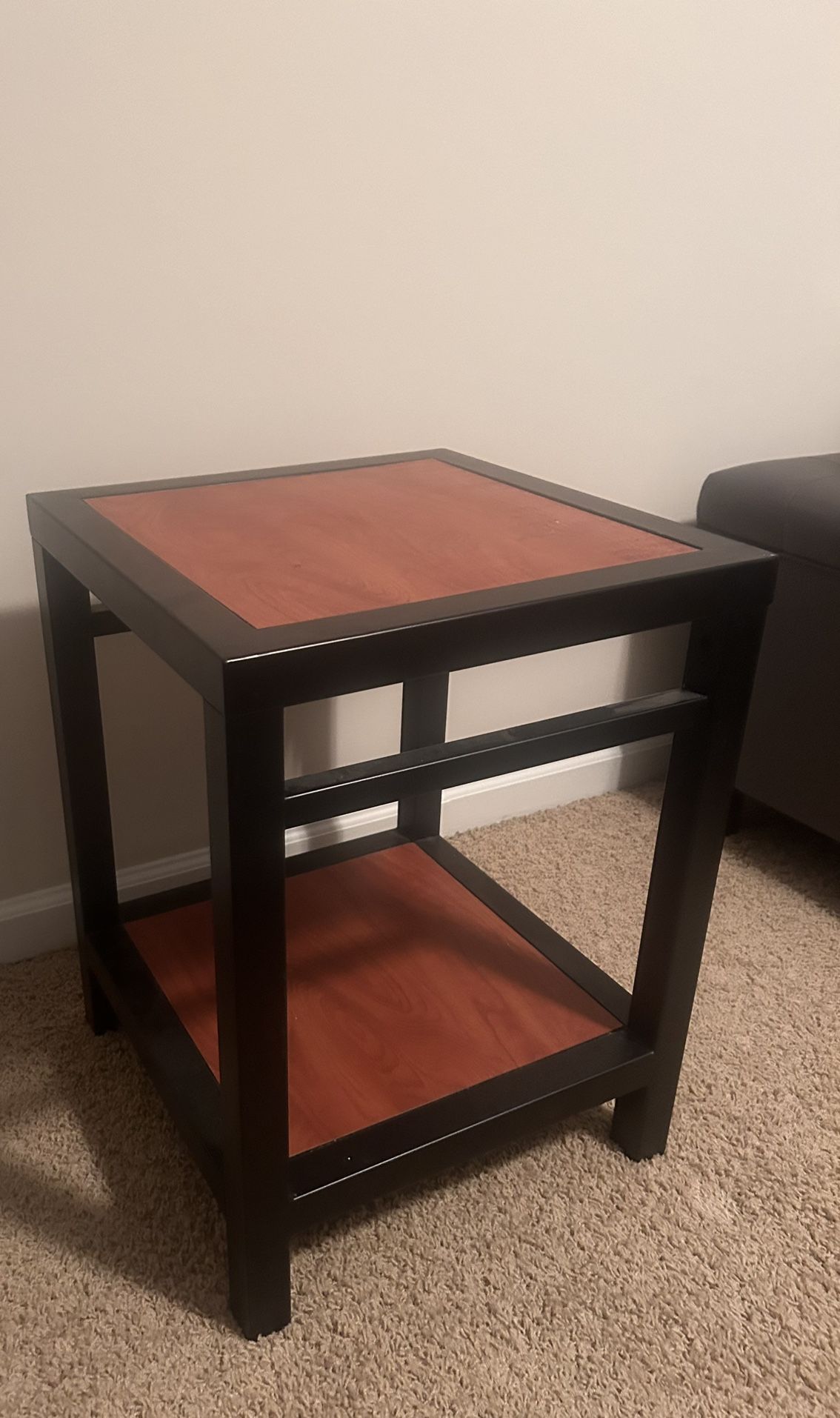 Black Metal & Cherry Wood Nightstand