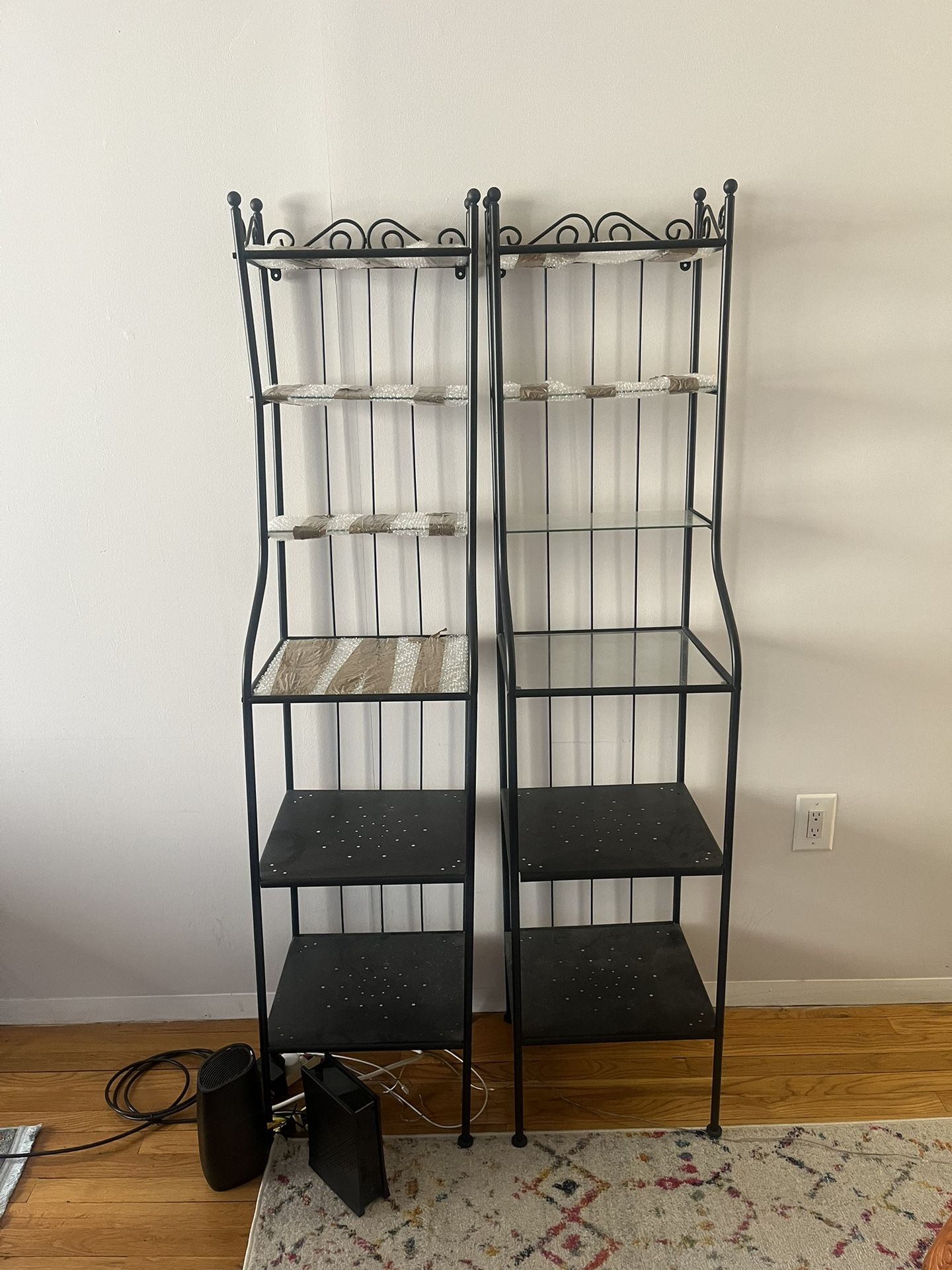 2x Tall Ikea Ronnskar Shelf Organizer Unit Black - Glass & Metal