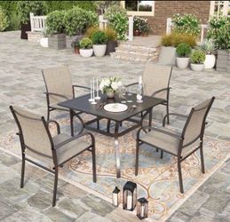 Patio Dining Chairs Set of 5/Outdoor Textilene Dining Chairs with High Back, Deck Chairs with Armrest, Metal Frame for Lawn Garden Backyard