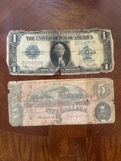1923 $1 Silver Certificate & Confederate $5 Note