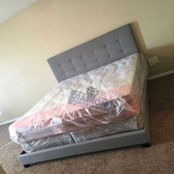 KING BED FRAME W/ PILLOW TOP MATTRESS 