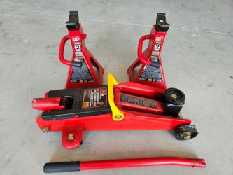 Big Red 2-Ton Hydraulic Floor Jack + 2 Jack Stands – Complete Set
