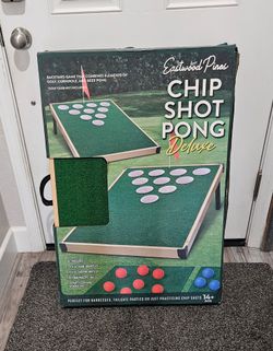 New Eastwood Pines Chip Shot Pong Deluxe combines golf, cornhole, and beer pong! It sounds like a fun backyard game