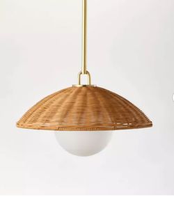 Wicker Dome Pendant with Opal Glass Ball Ceiling Light Brown - Threshold™ designed with Studio McGee: Rattan Chandelier, ETL Listed
