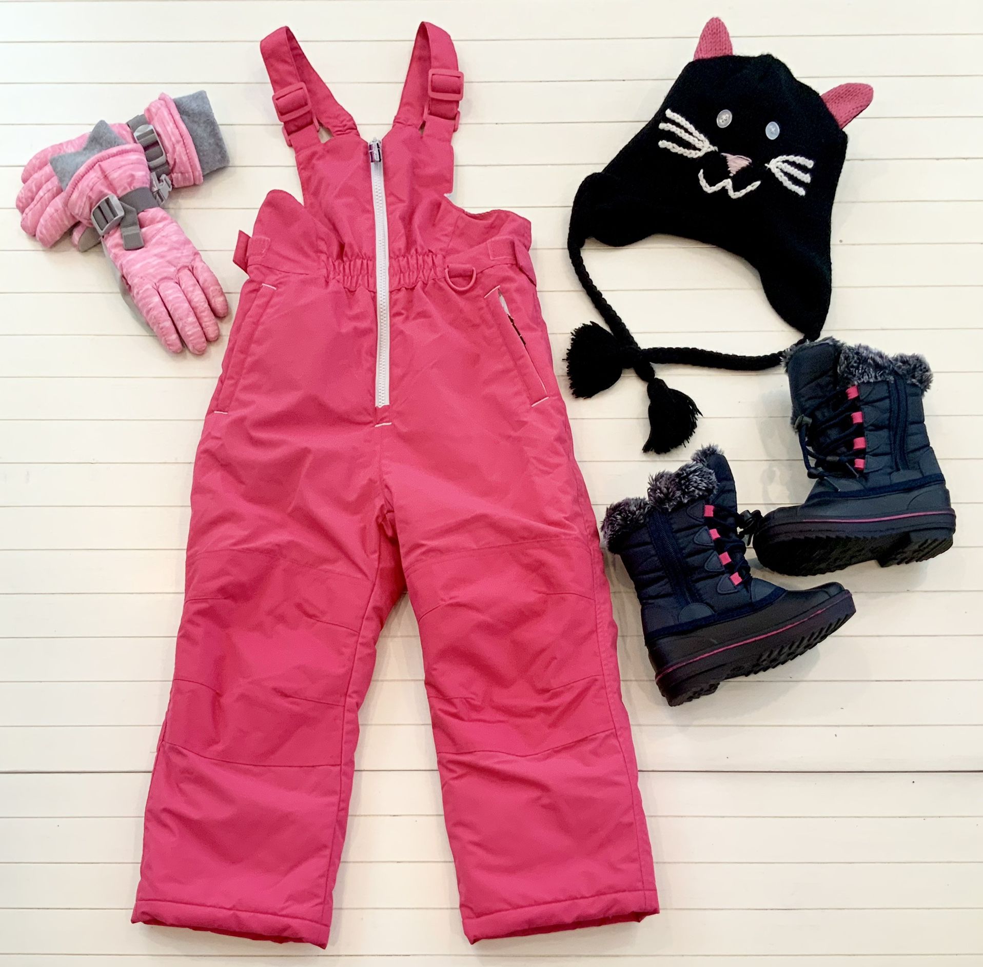 Snow Gear Bundle Of Girls Bib, Boots, Gloves & Hat Lot(4)