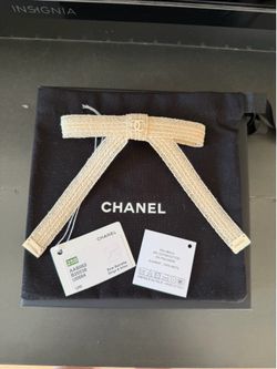 Chanel 25S CC Logo Abaca Raffia RARE Bow Barrette Hair Clip NWT