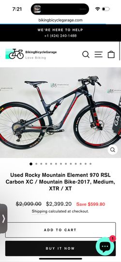 Used Rocky Mountain Element 970 RSL Carbon XC / Mountain Bike-2017, Medium, XTR / XT