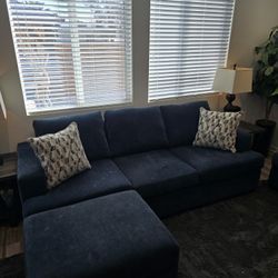 Blue Sofa With Storage Ottoman 