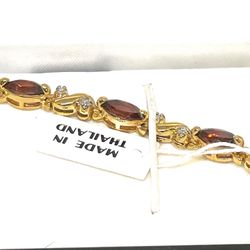 New Gold Tone Garnet Bracelet 8”