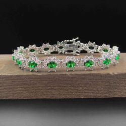 7 Inch Sterling Silver Brilliant Green And Clear Cubic Zirconia Tennis Bracelet