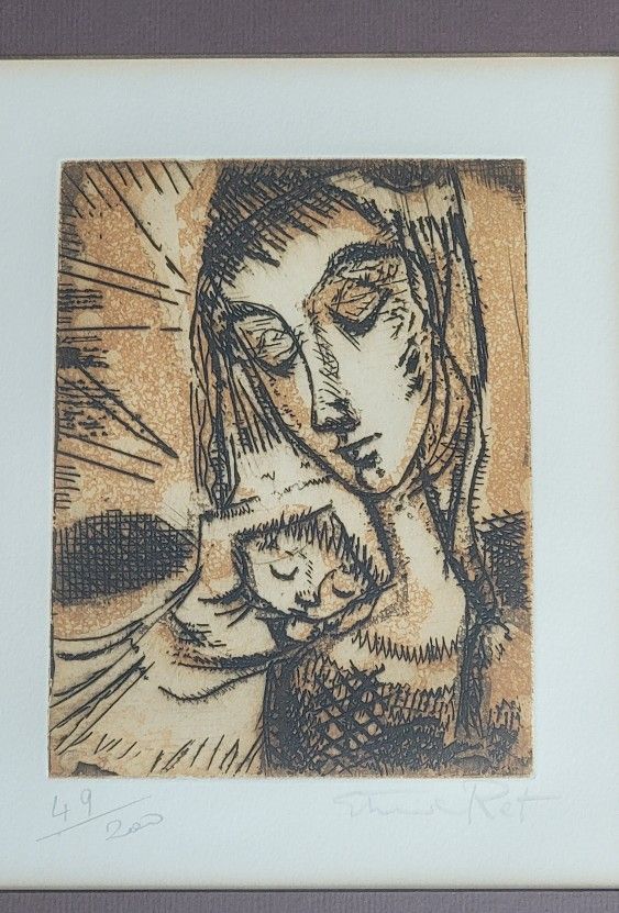 ETIENNE RET ( 1(contact info removed) ) FRENCH WOODCUT PRINT " MOTHER AN CHILD " LIMITED EDITION 49 Out Of 200 SIGNED BY PENCIL