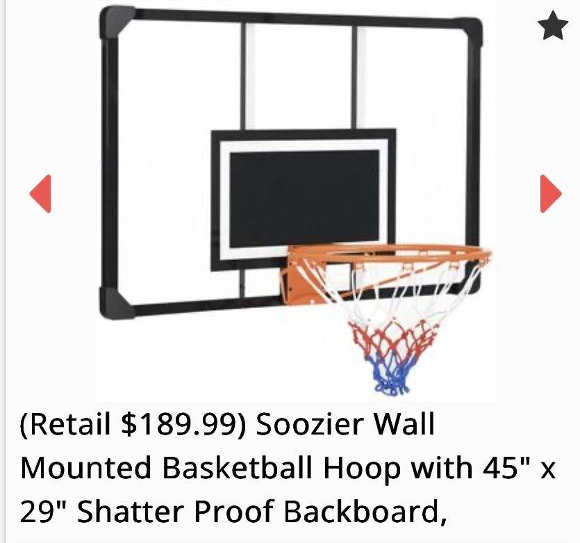 (Retail $189.99) Soozier Wall Mounted Basketball Hoop with 45" x 29" Shatter Proof Backboard,