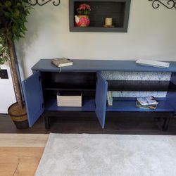Long Blue Entryway / Console Table With Storage