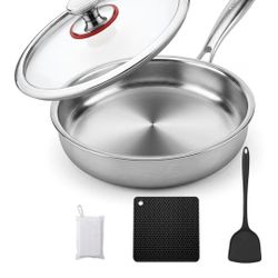 KEGOAN 12in Stainless Steel Frying Pan Set w/ Lid