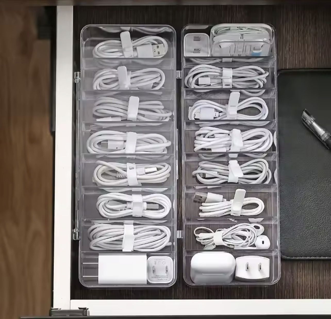 Cable storage box with straps