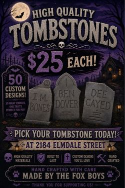 Halloween Tombstone Flash Sale 9-26-26 8AM -NOON
