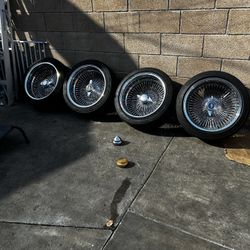 Wire Wheels, 17x9”” rims and tires “” NOT Daytons “ Spoke Rims “” Lowrider Wheels “ 