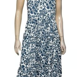   Cara Cara Women’s Size L Indigo Blue White Block Print Harbour Island Maxi Dress