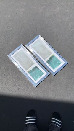Set Of 2 Rectangle Wall Art Silver Frame 10” X 22” 
