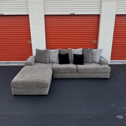Brown Velvet Sectional Couch L-Shaped