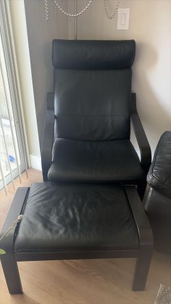 IKEA Poang Leather Armchair With Ottoman