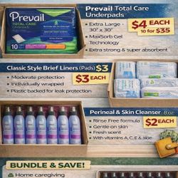 Prevail UNDERPADS, BRIEF LINERS, SKIN CLEANSER 