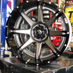 22x12 Fuel Rampage Wheels. Anthracite Center and Gloss Black Lip . Central Tires 
