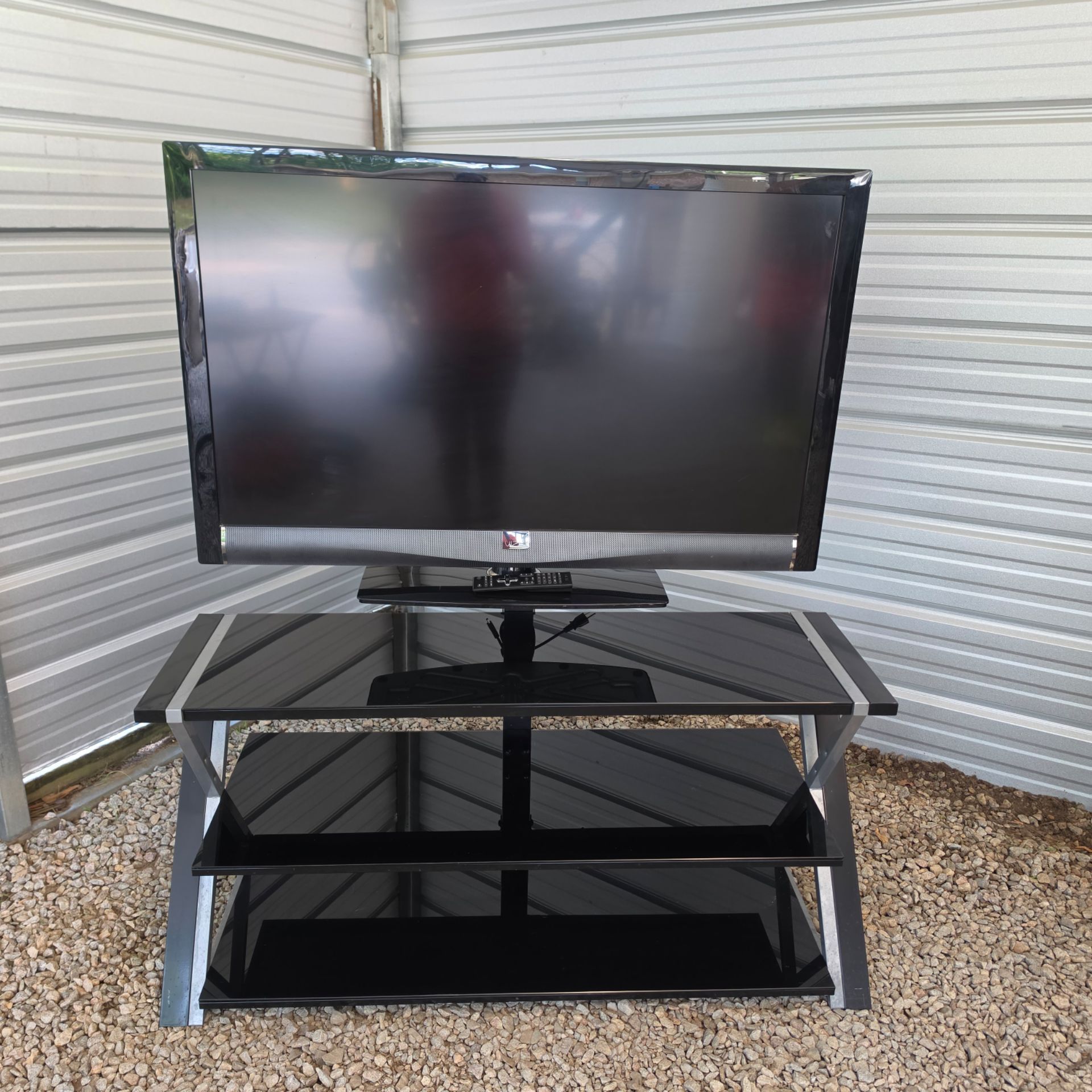 Black Glass TV Stand with Mount + Vizio 47" TV and Remote