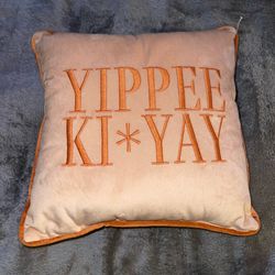 Yippee Ki Yay Western Throw Pillow Tan Rust Orange Embroidered Accent