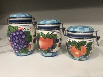 Beautiful set of 3 Capriware Michael’s Orchard hand painted Canisters
