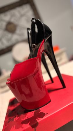 Red and black patent leather 8 inch stiletto shoes