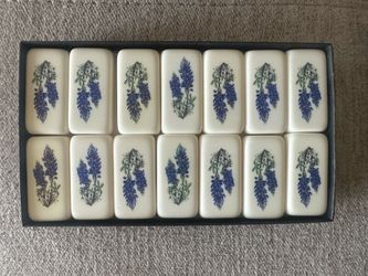 Vintage Puremco "Marblelike" Texas Bluebonnet Dominoes Double-Six Set