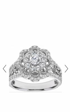 White Gold Diamond Floral Halo Engagement Ring