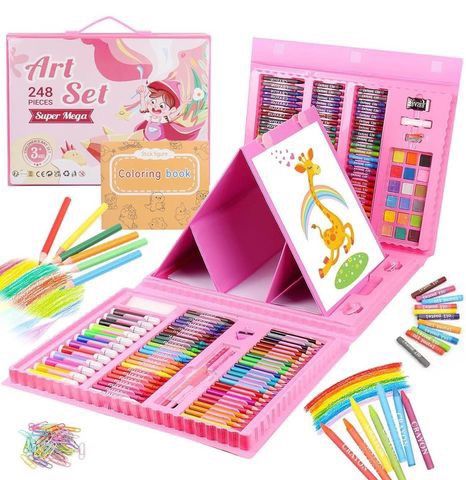 BRAND NEW 248 Pcs Art Set Box with Reversible Tri-Fold Easel, A4 Paper, Coloring Book, Oil Pastels, etc.