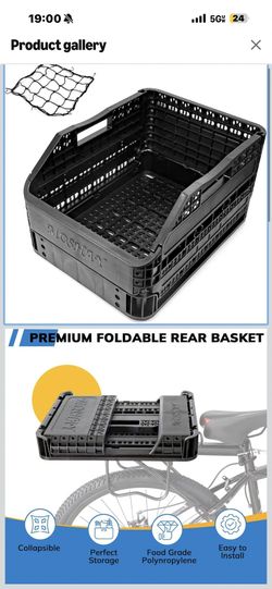 MOSHAY Bike Bicycle Foldable Rear Basket - Patented Design Easy to Install Bike Storage Rear Basket with 32L Large Capacity - Premium Quality Durable 
