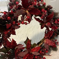 Sparkly Red poinsettia Christmas Wreath