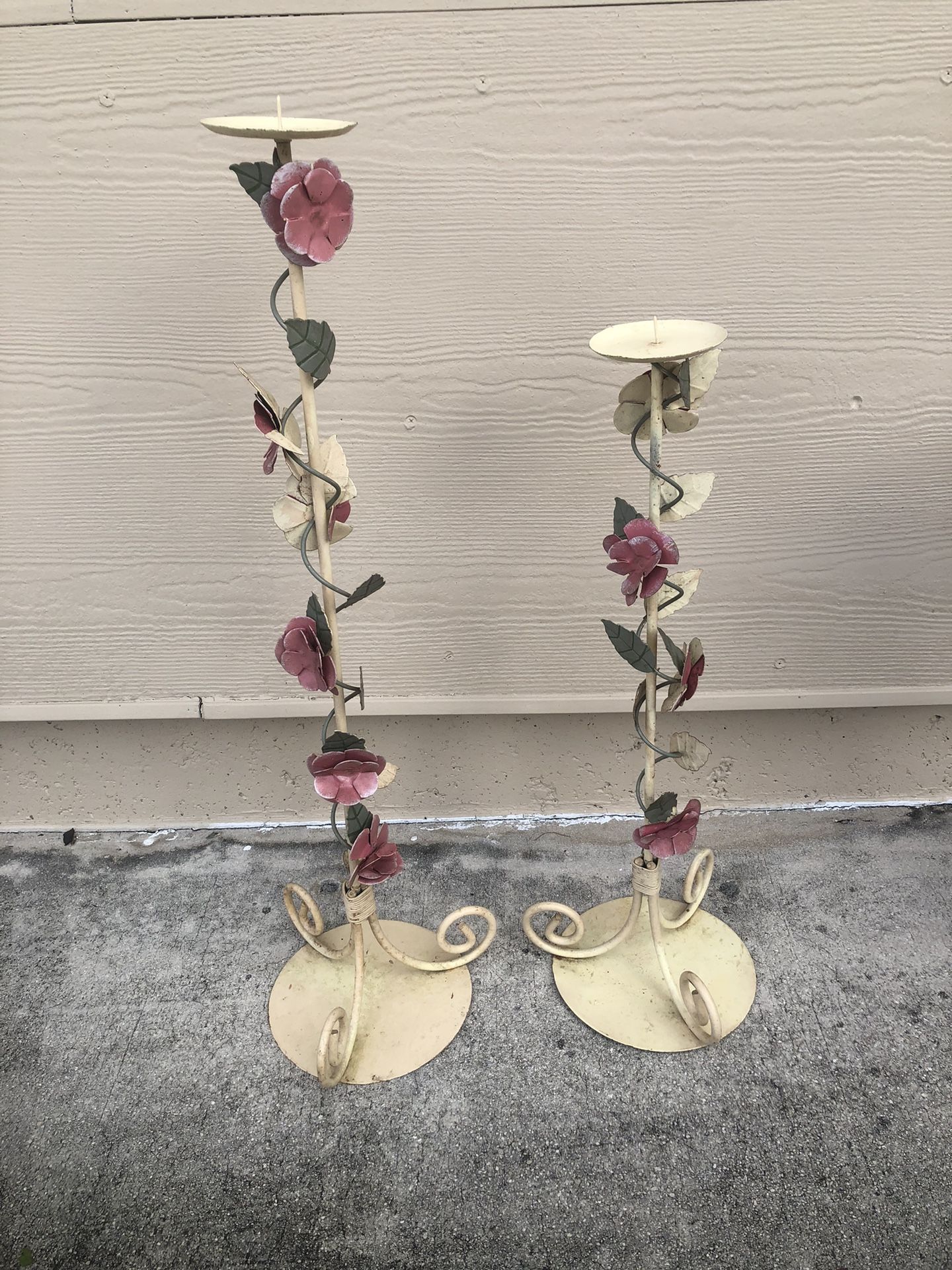 Vintage Italian Toleware Metal Floral Candle Holders Available Read Description