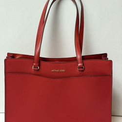 Michael Kors Jet Set Women Large Leather Functional Pockets Tote Bag(Bright Red)