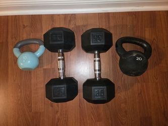 35# dumbbells and kettlebells