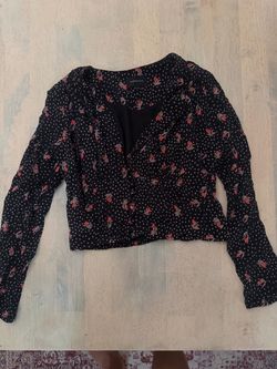 Black Floral Long Sleeve Wrap Blouse