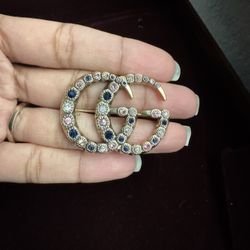 GG Logo Brooch Multi Color Stone Gold