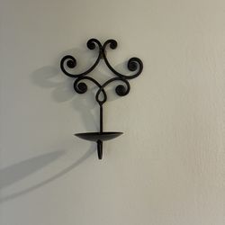 Vtg Sconce Iron Metal Pillar Candle Holder. Home Decor Wall Mount Blackish brown