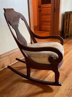 Antique Wood Rocking Chair with Upholstered Seat