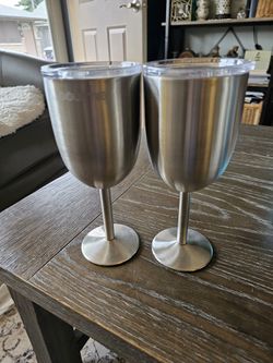 2 Stainless Steel Wine Goblets With Lids