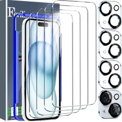 4 Pack Screen Protector for iPhone 15 with 4 Pack Tempered Glass Camera Lens Protector Phone Case Friendly HD Accessories Protector de Pantalla for Ap