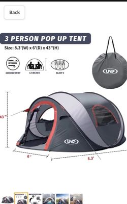 UNP Pop-up Tent, 3 Person Camping Tent - price for both