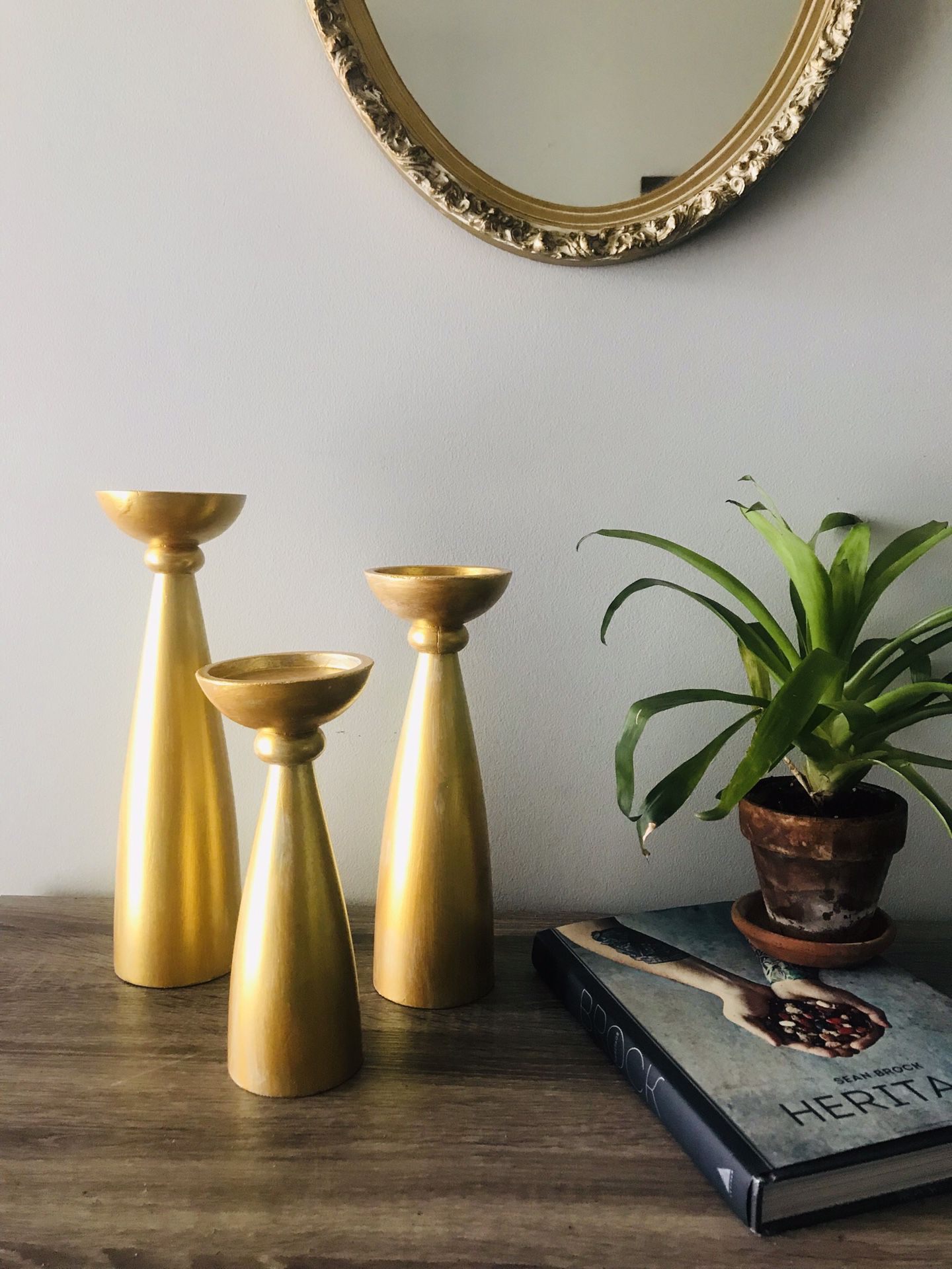 Brushed Gold Pillar Candle Holders