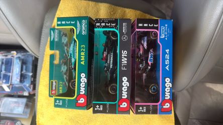 F1 Formula Team race cars 1/43 scale by burago Mercedes, Aston Martin, Alpine- all for $40