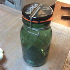 Vintage BULACH Glass Jar Mason Canning Jar 1L Emerald Green Color