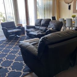 Black Leather Sofa Set